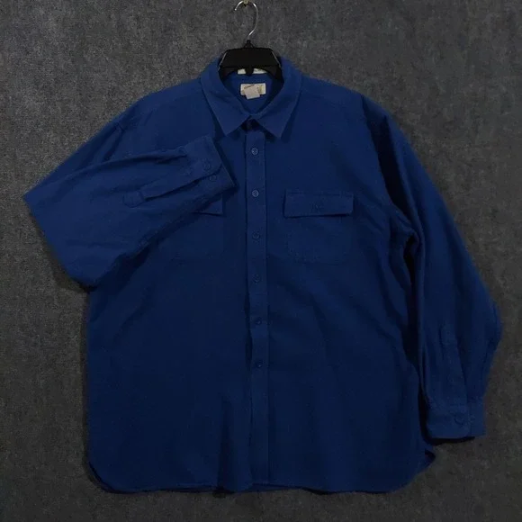 L.L. Bean Shirt Mens 2XL Blue Flannel Chamois Cloth Long Sleeve Shacket Heavy - Picture 8 of 13